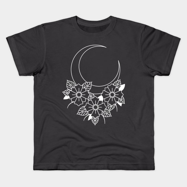 Old School Half Moon With Flowers Kids T-Shirt by castrocastro